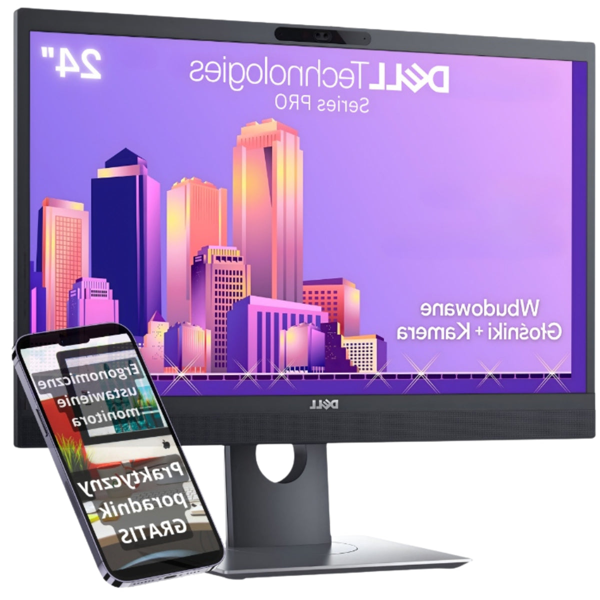 Monitor Dell 24" Cali FHD + Okablowanie Wbudowana Kamera Głośnik Mikrofon