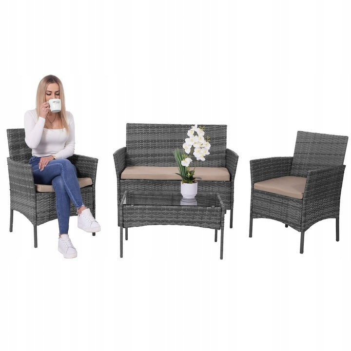 Meble Ogrodowe Zestaw Sofa Stolik Fotele Rattanowe Komplet Mebli Na 5 Osób