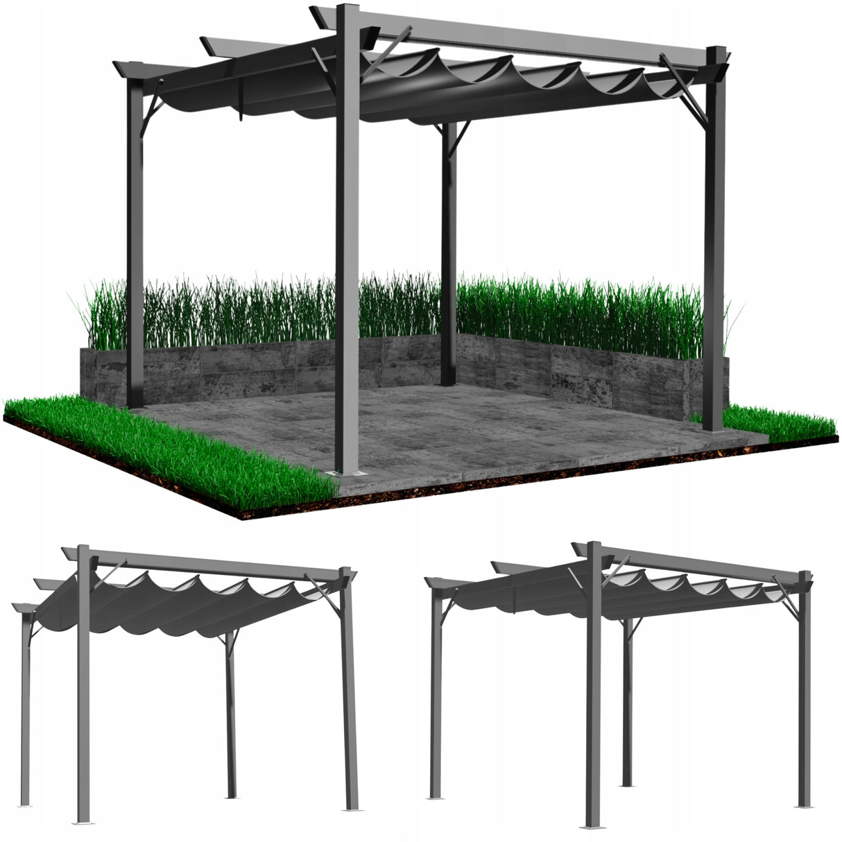 Pergola Ogrodowa Tarasowa Szara Dach Altana Pawilon Dach 3x3 M