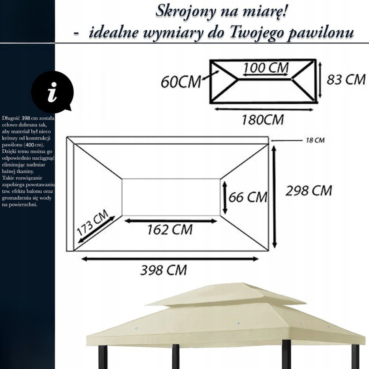 Dach Pawilon Poszycie M5 Beżowy 4x3m z Kominem do Cyrkulacji Wodoodporny