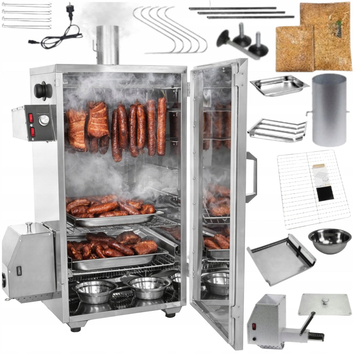 Wędzarnia Elektryczna Ogrodowa Metalowa Smoker BBQ Generator Dymu Srebrna