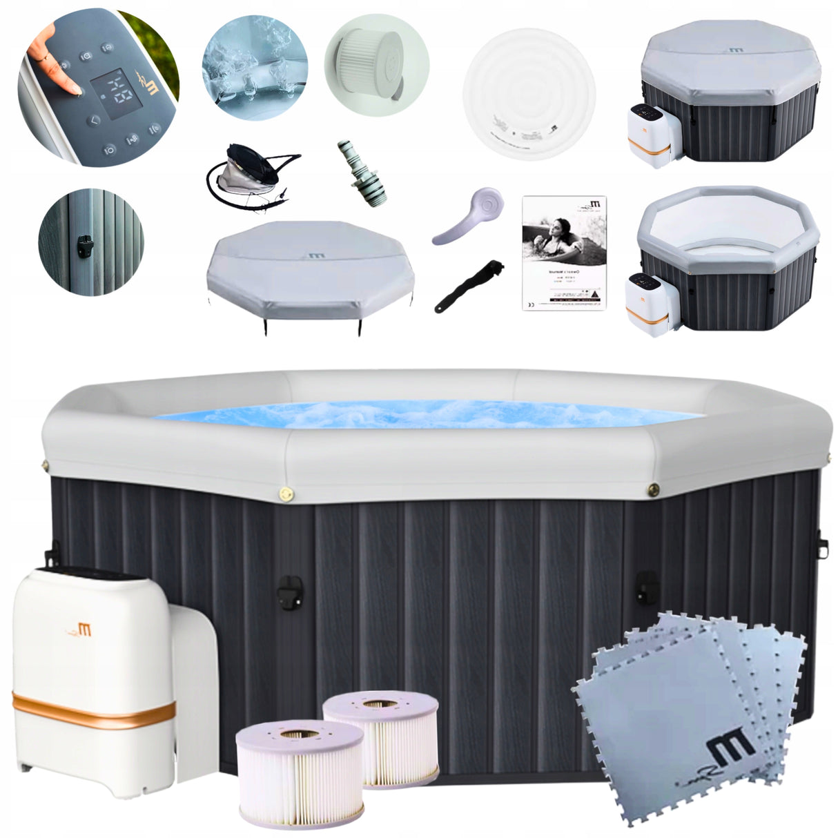 Basen z Hydromasażem Ośmiokąt Spa Ogrodowy Nadmuchiwany 6 osob. 1100 L