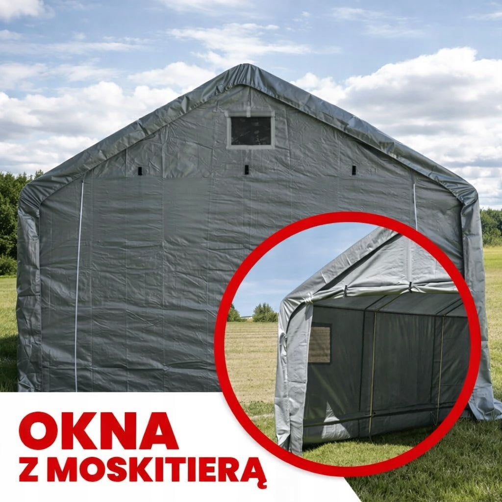 Namiot Garażowy na Motor Szary Polietylen PE Kompaktowy Wodoodporny 4x8m