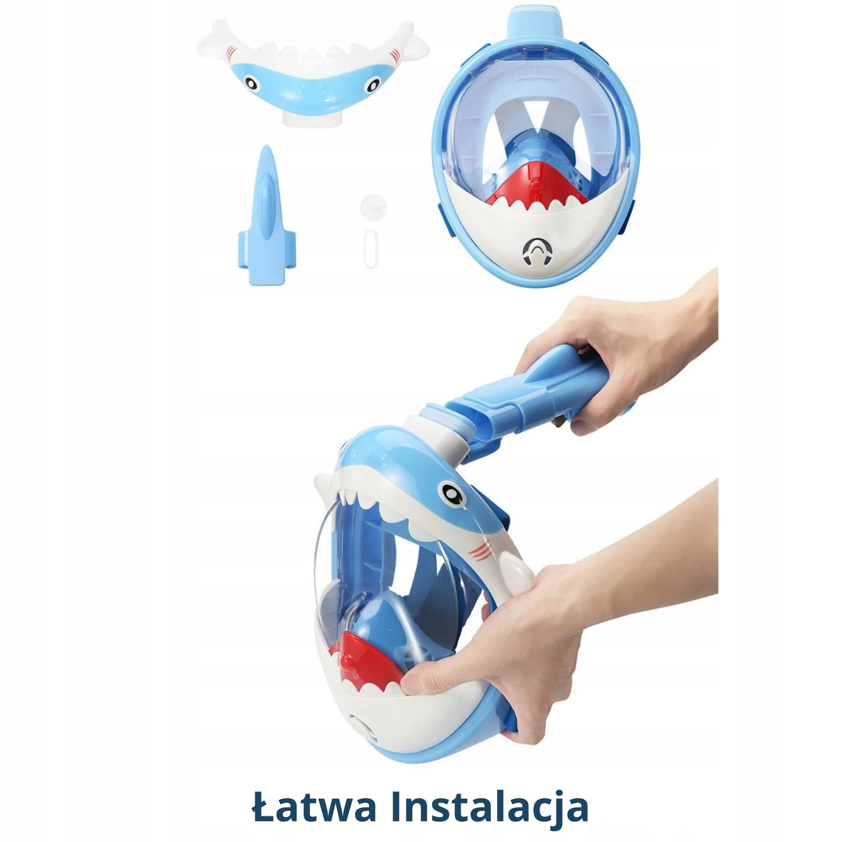 Maska do Nurkowania Snorkelingu na Całą Twarz Okulary dla Dzieci NIEBIESKA