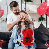 Czerwony Miś Z Róż 25 cm XL PREZENT Kwiatowy Na WALENTYNKI + PUDEŁKO GRATIS