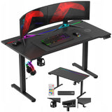 Biurko Gamingowe Elektryczne Regulowane Pilot RGB LED Karbon Czarne 140 cm