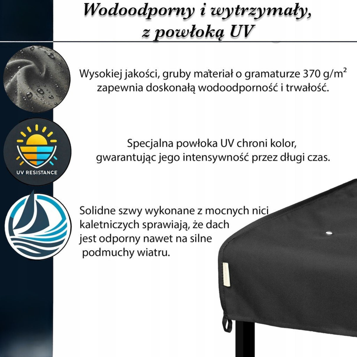 Dach Pawilon 4x3m Poszycie Wodoodporny M5 Antracyt z Kominem do Cyrkulacji
