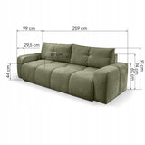 Sofa z Funkcją Spania Pojemnikiem Oliwkowo-Zielona Tkanina Perfect Harmony