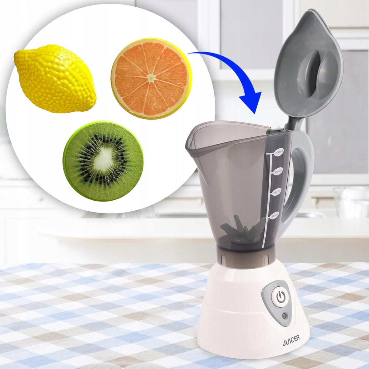 Blender Kielichowy Mikser dla Dzieci Światło Dźwięk Zabawkowy 3x Owoce