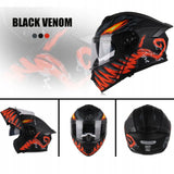 Kask Motocyklowy Szczękowy Czarny-Pomarańcz Podwójnie Przeciwsłoneczny L