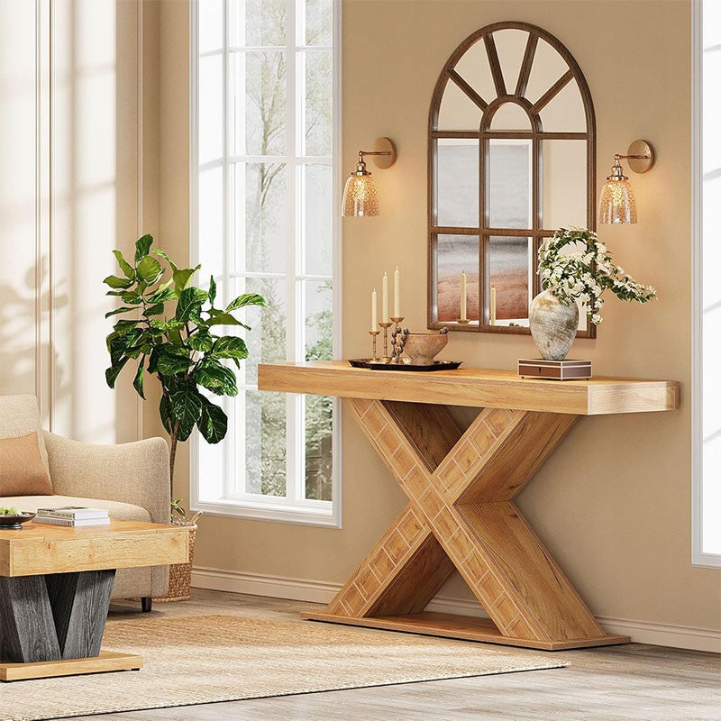 Stolik Konsolowy HOGA-ZF0002 Rustykalny Brąz 33,7x145,1x81,4 cm Płyta MDF