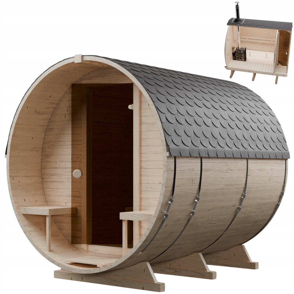 Sauna Ogrodowa Beczka z Piecem na Drewno Zestaw Szwedzkie Drewno 240 cm