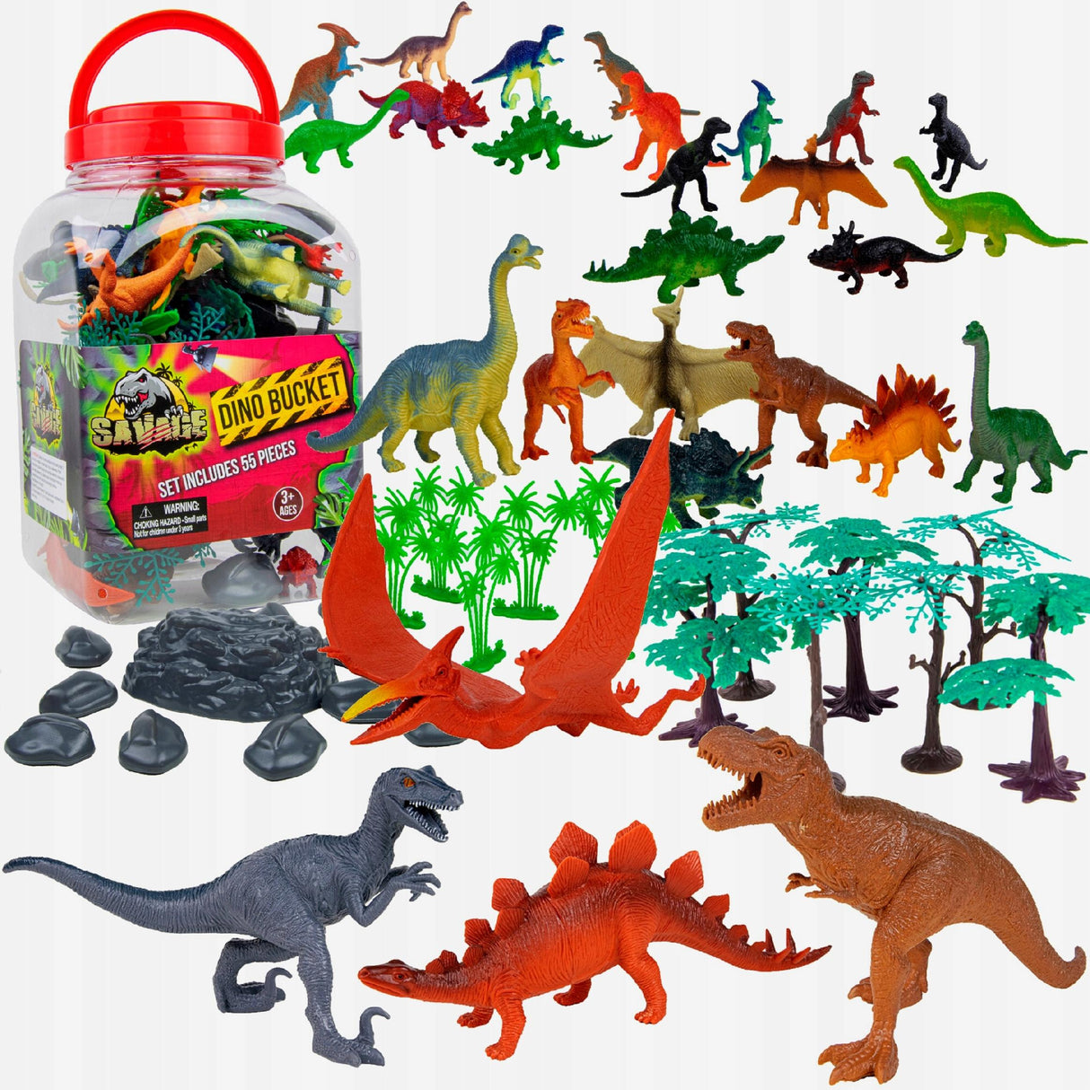 DUŻY ZESTAW FIGURKI DINOZAURY W POJEMNIKU 55 EL.