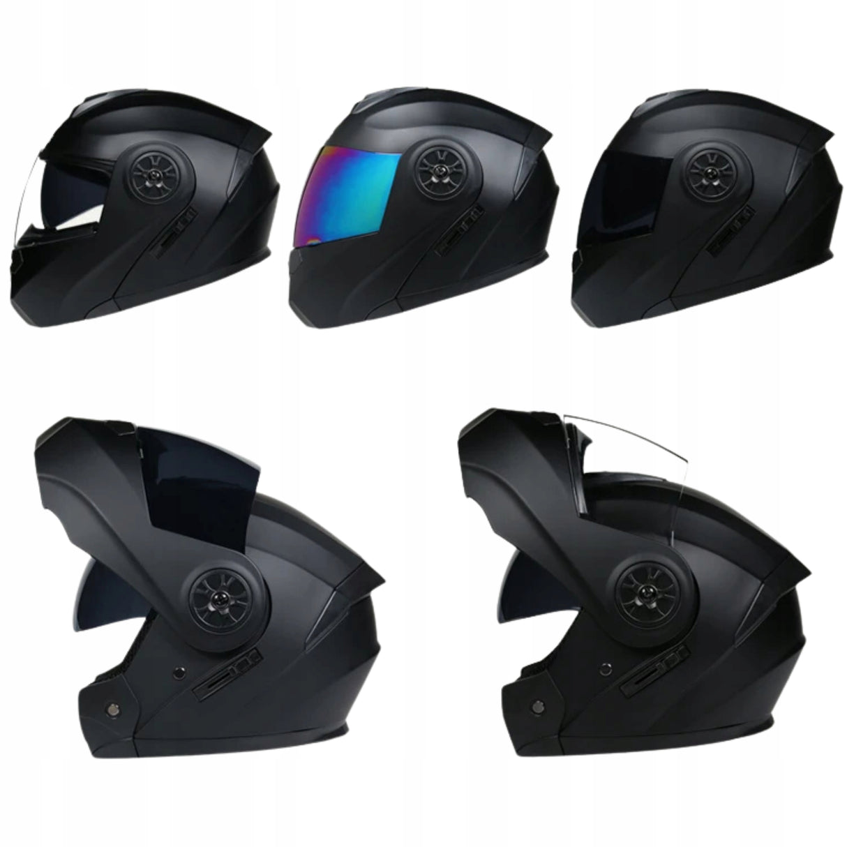 Kask Motocyklowy Szczękowy Czarny Wentylowany Podwójne Soczewki Rozmiar XL