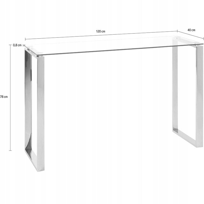 Stół Konsolowy Stolik 120x40x78cm Metal Szkło Rama ze Stali Nierdzewnej