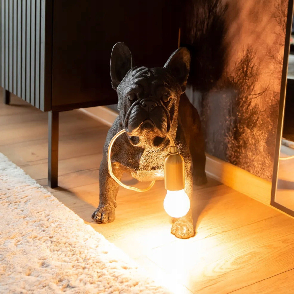 Lampa Stołowa Czarny Pies Lampka w Kształcie Buldoga Francuskiego 43 cm