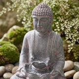 Fontanna Ogrodowa LED Budda Szara Dekoracja Wodna Do Ogrodu Tarasu 71 cm