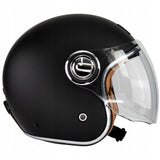 Kask Motocyklowy Elegancki Premium Neo-Retro Nox L Czarny Mat Skóra Beż