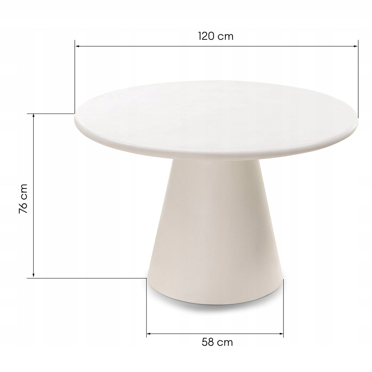 Stół do Jadalni Okrągły Blat Nowoczesny Płyta MDF Mikrocement Ecru 120 cm