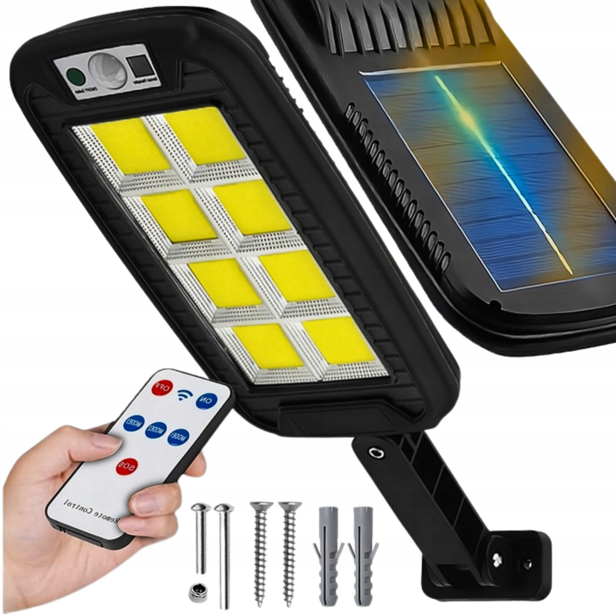 LAMPA SOLARNA LED Z CZUJNIKIEM RUCHU I ZMIERZCHU ZEWNĘTRZNA + PILOT 600W
