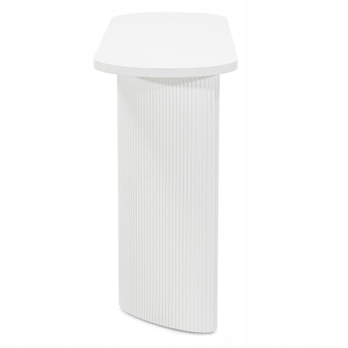 Biurko Konsola Stolik Lamelowe Nogi Owalny Blat Designerski Biały 140x40