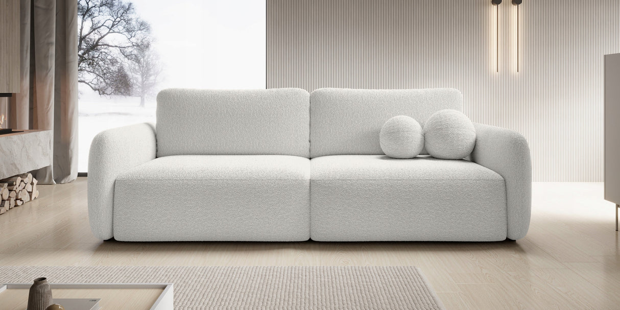 Sofa Rozkładana z Funkcją Spania Pojemnikiem Ecru 238x103cm Tkanina