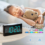Alarm Budzik Wyświetlacz Ładowarką USB Duży 7 Kolorów Regulacja Jasności