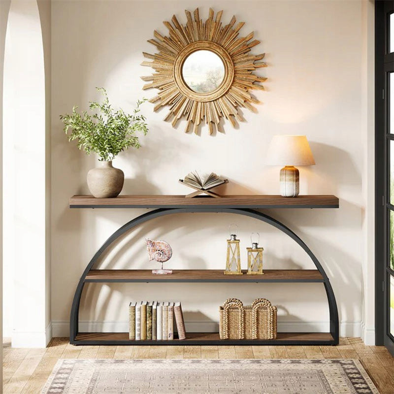 Stolik Konsolowy HOGA-QQ0005 29,4x152,4x81,4 cm Czarny Brązowy Płyta MDF