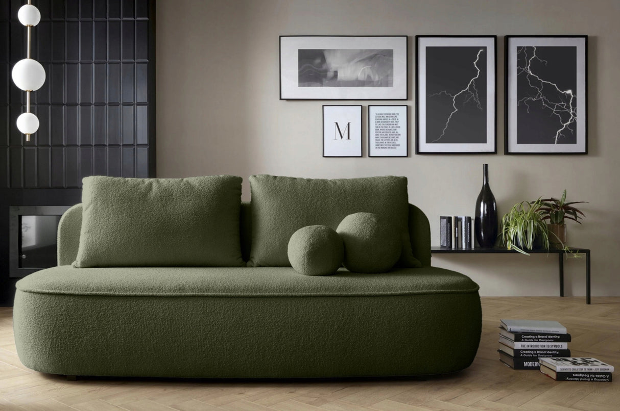 Sofa Zaokrąglony Kształt z Funkcją Spania Pojemnikiem Ciemnozielona 212x100