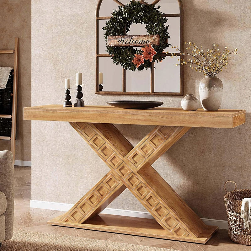 Stolik Konsolowy HOGA-ZF0002 Rustykalny Brąz 33,7x145,1x81,4 cm Płyta MDF