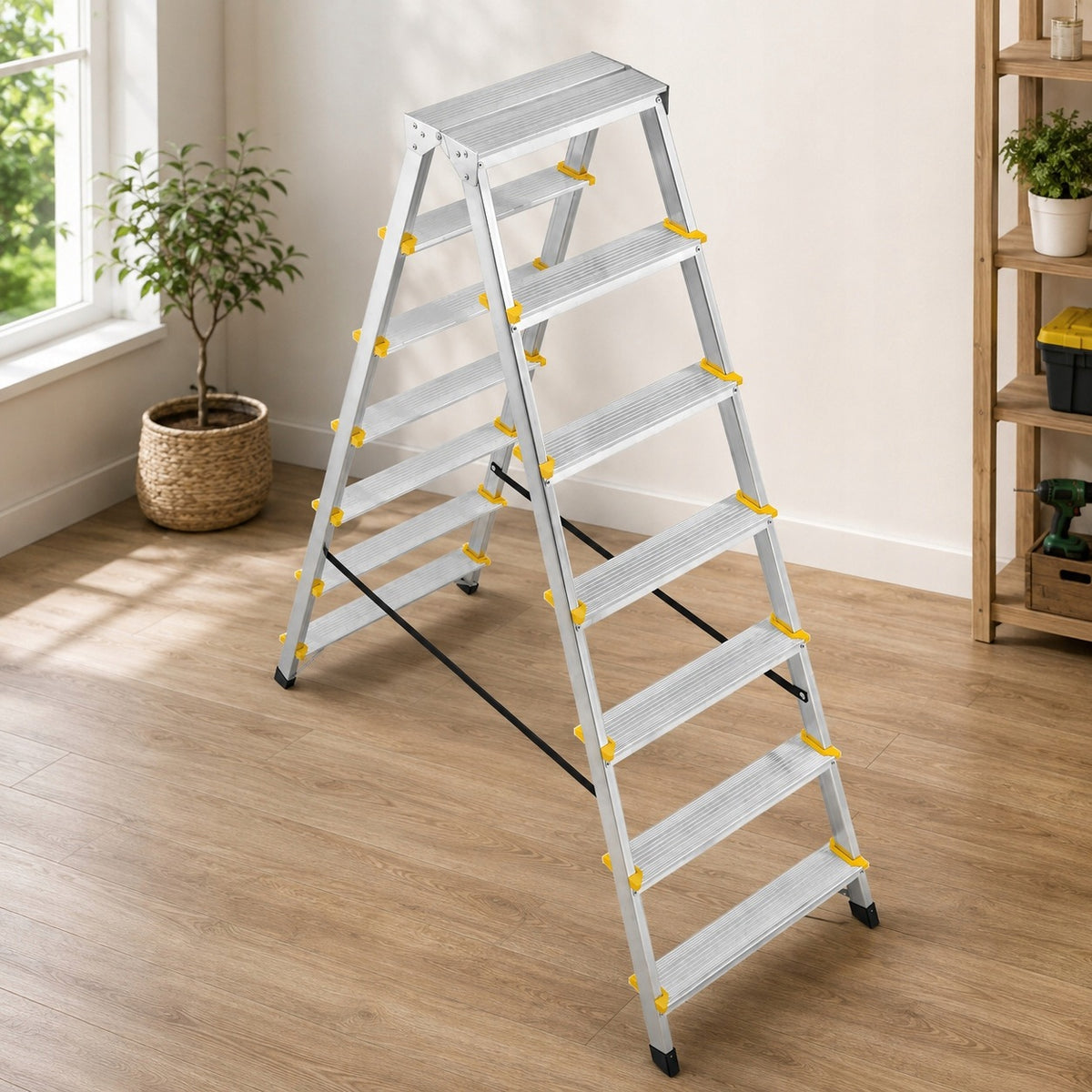 Drabina Domowa Aluminiowa Dwustronna Składana Taboret do 340 cm 2x7 Stopni