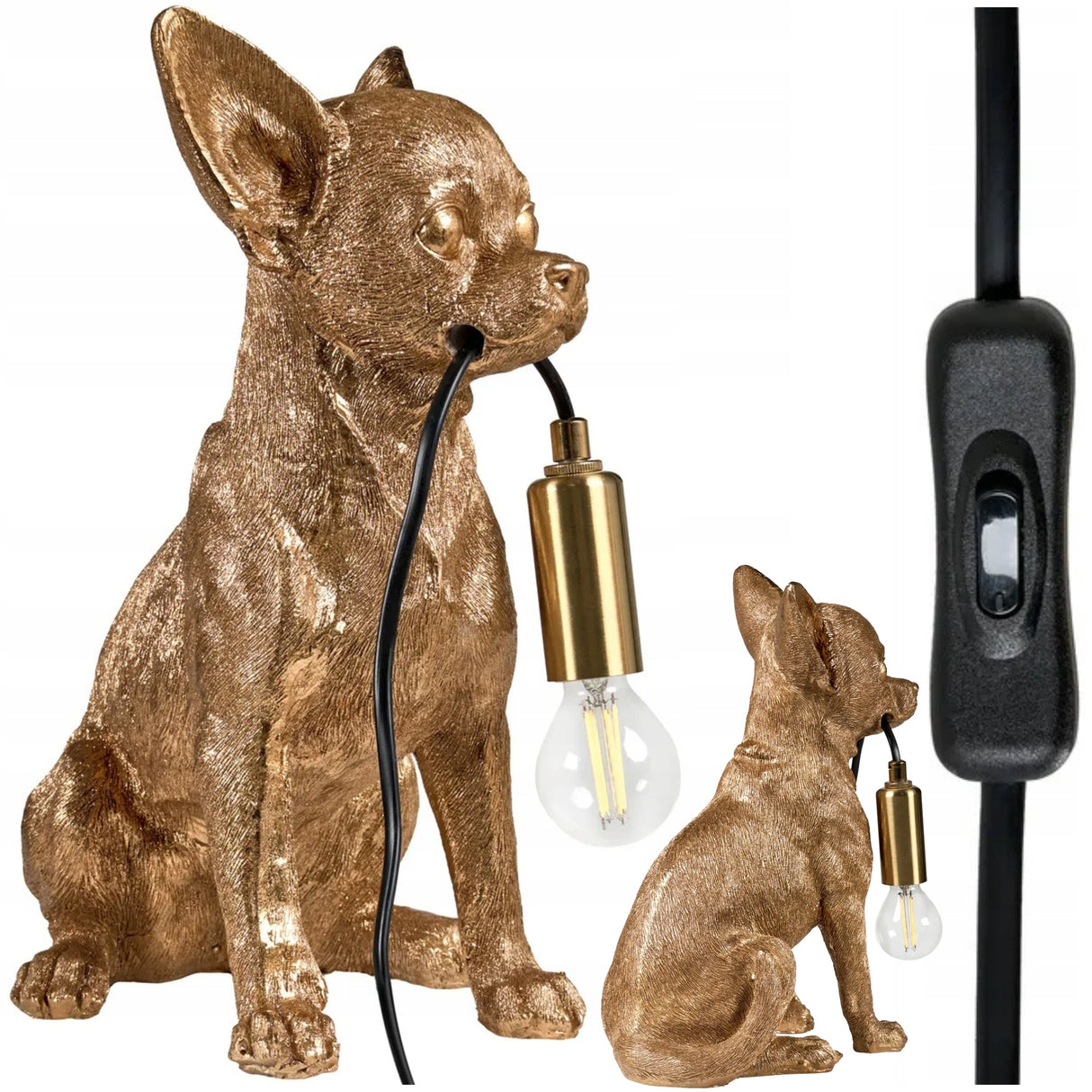 Lampa Złoty Pies Stołowa Funkcjonalna Lampka Elegancka Chihuahua Złota 32cm