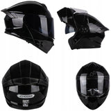 Kask Motocyklowy Szczękowy Czarny Podwójnie Przeciwsłoneczny Rozmiar L