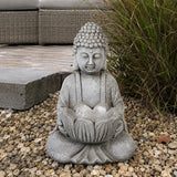 Figurka Ogrodowa Dekoracyjna do Ogrodu Wnętrza Ozdobna Siedzący Budda Szary