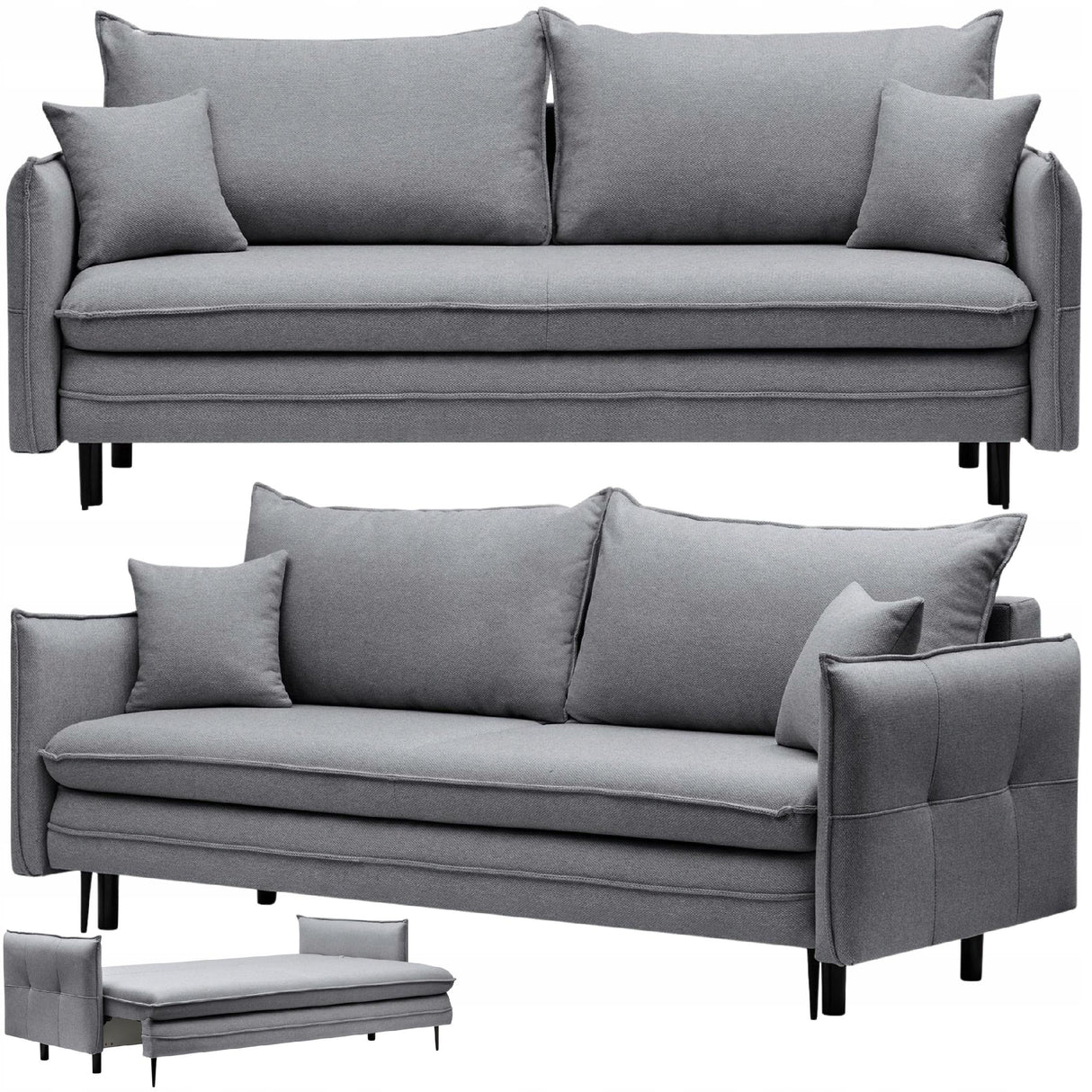 Sofa Rozkładana z Funkcją Spania i Pojemnikiem Ciemno-Szara 218 x 105 cm