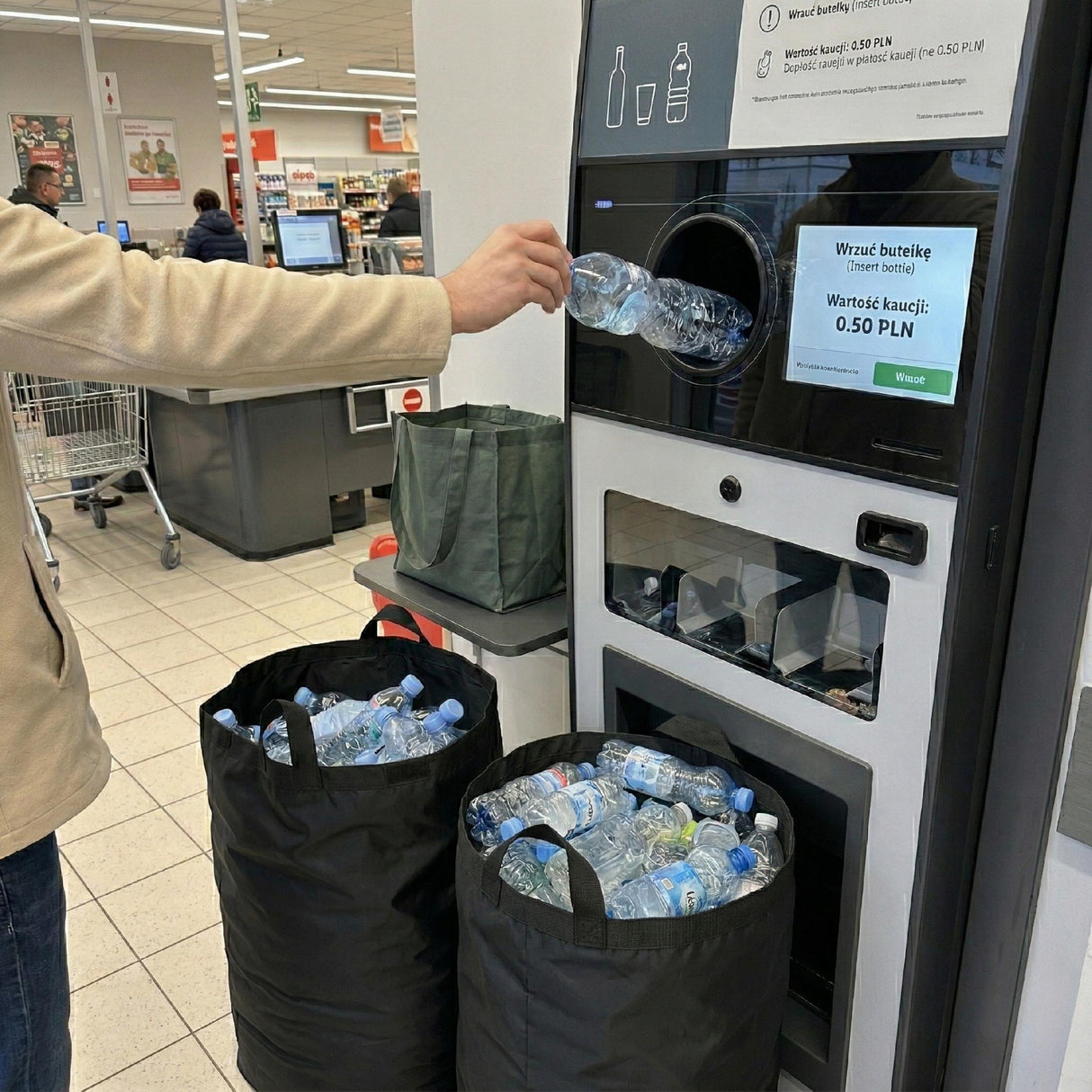 Kosz Składany 100L na Puszki Butelki Kaucyjne Segregacja + Dwie Torby