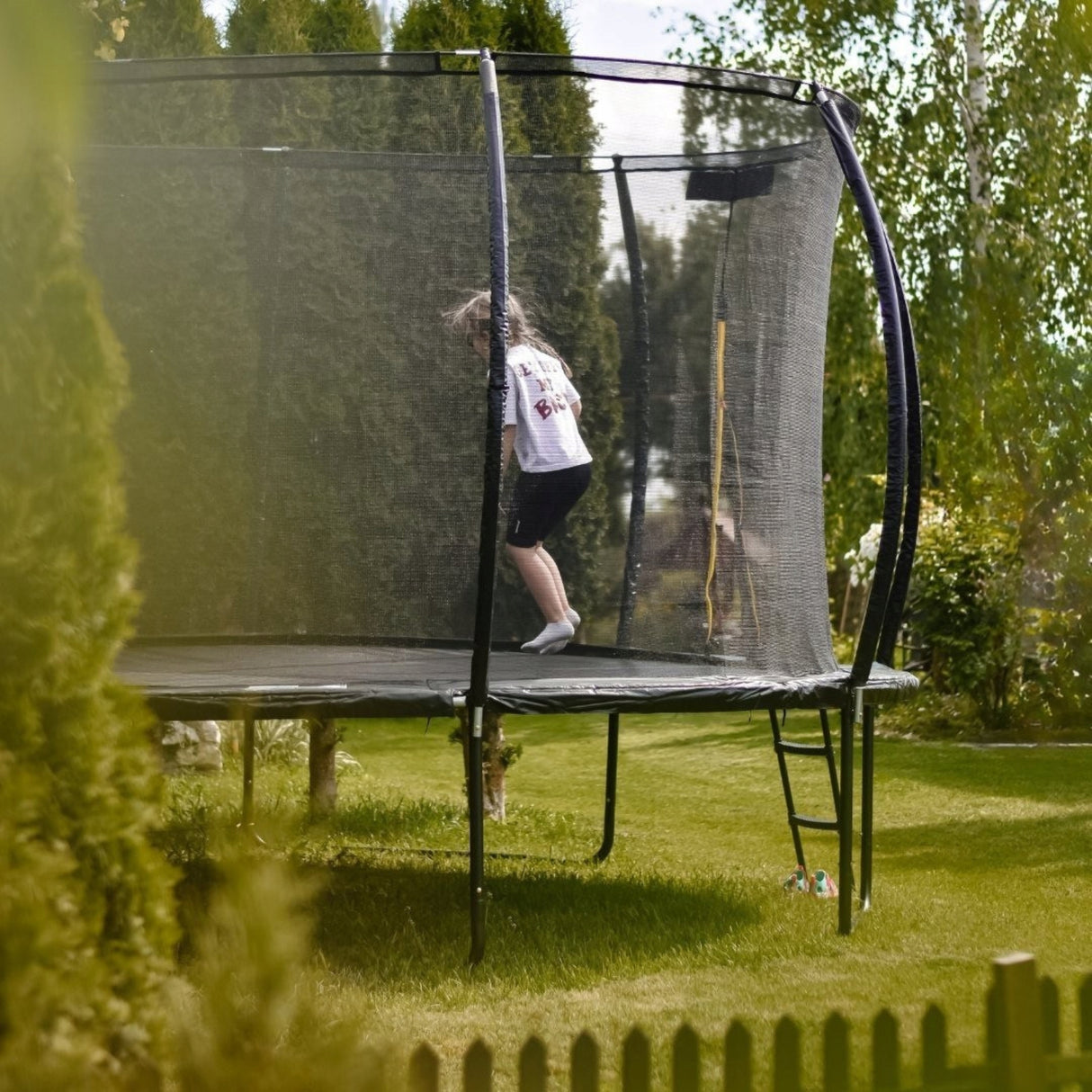 Trampolina Ogrodowa z Drabinką i Siatką Wewnętrzną Domowa Ogroowa 366 cm
