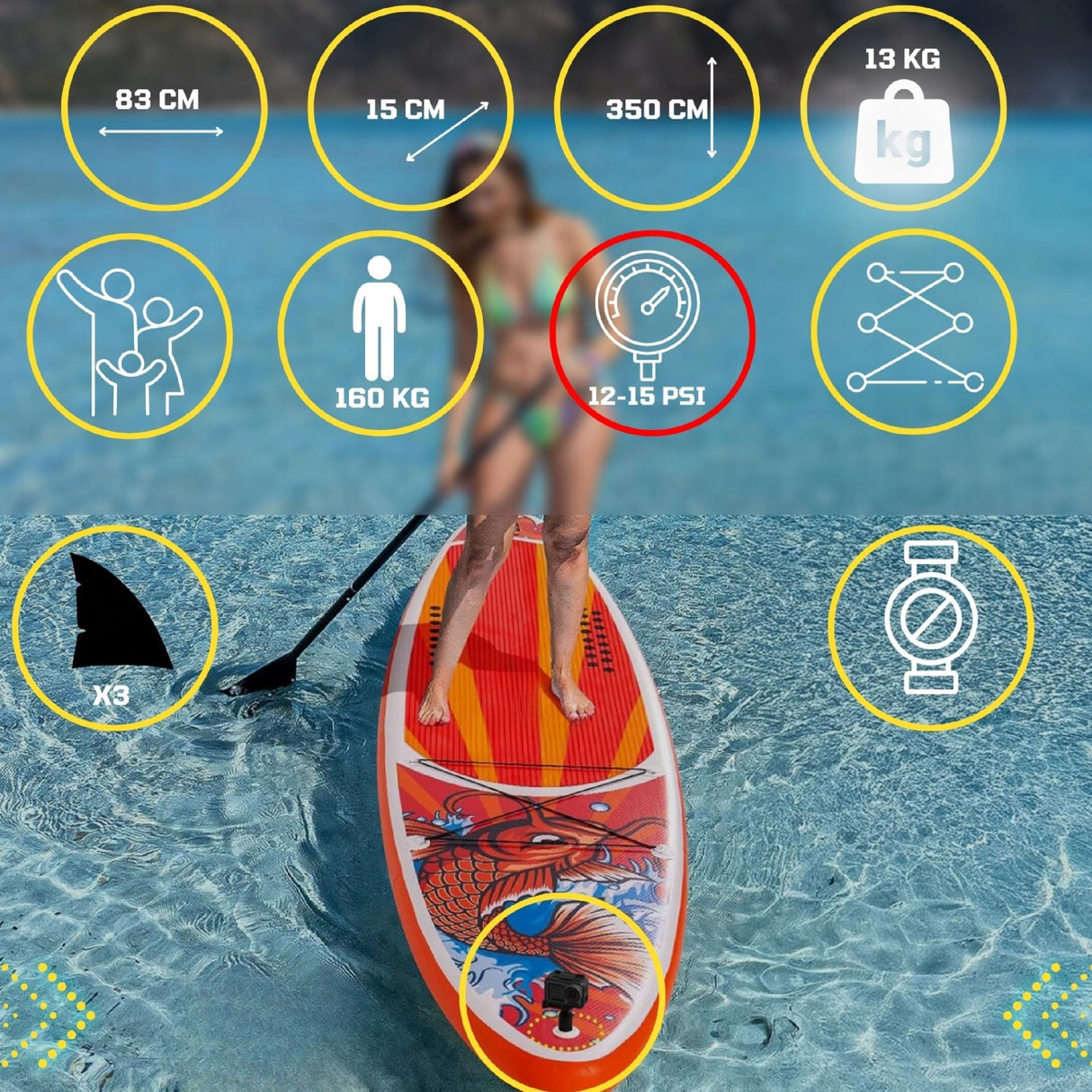 Nadmuchiwana Deska Wiosłowa Stand Up Paddle Pomarańczowa z Akcesoriami