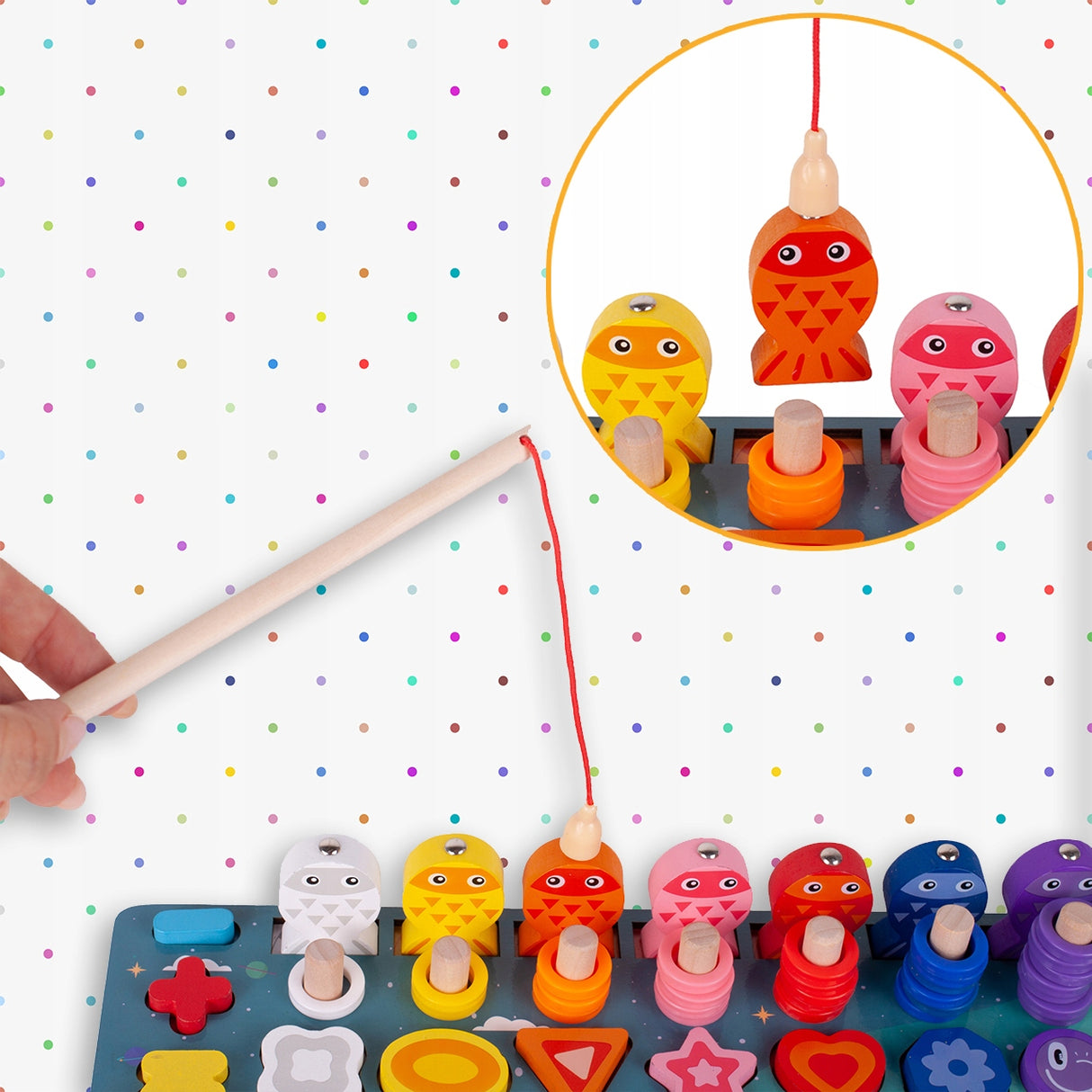 Układanka Drewniana Gra Łowienie Rybek Kształty Pojazdy Cyferki Montessori