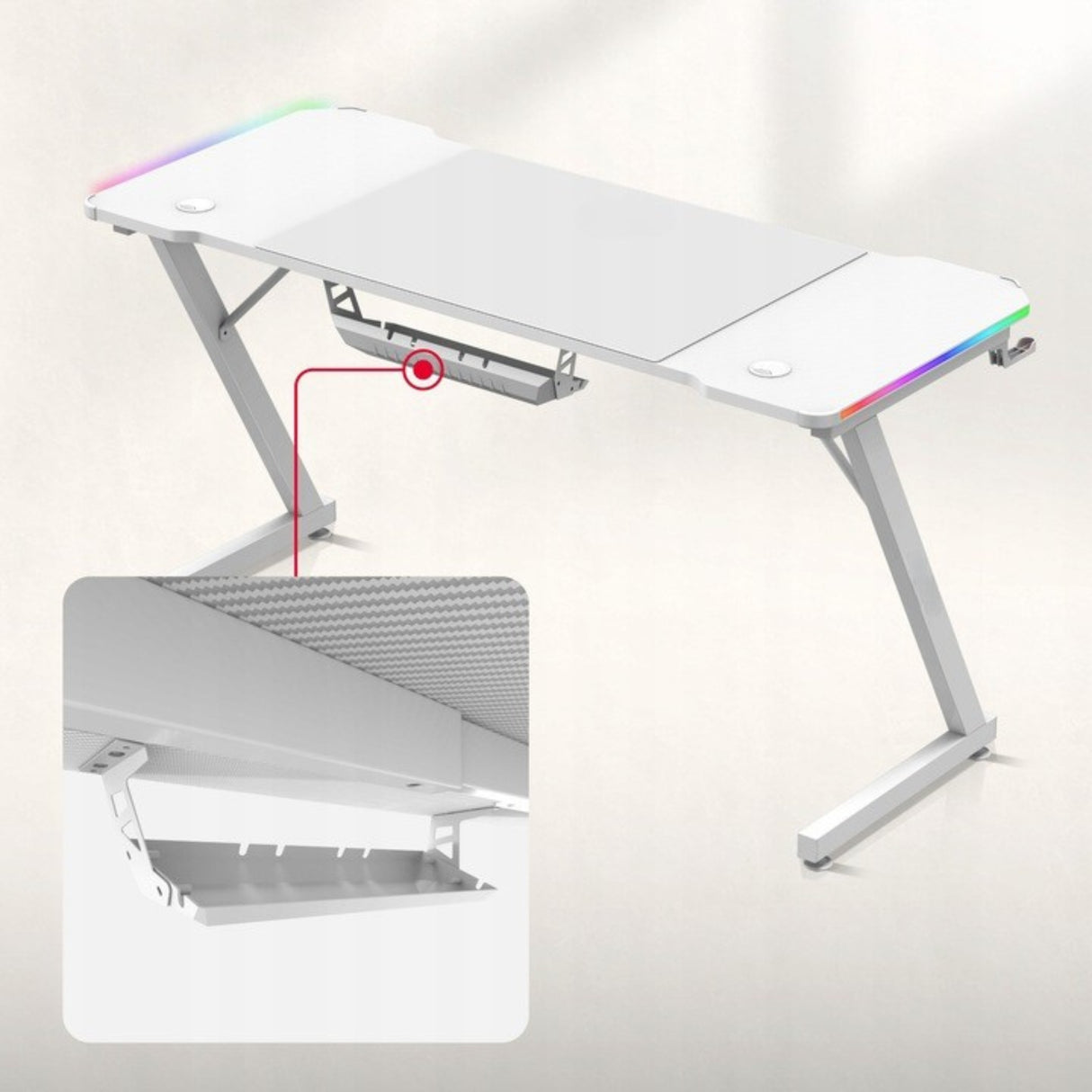 Biurko Komputerowe Gamingowe Ledy RGB Pilot + Podkładka XXL Karbon Białe