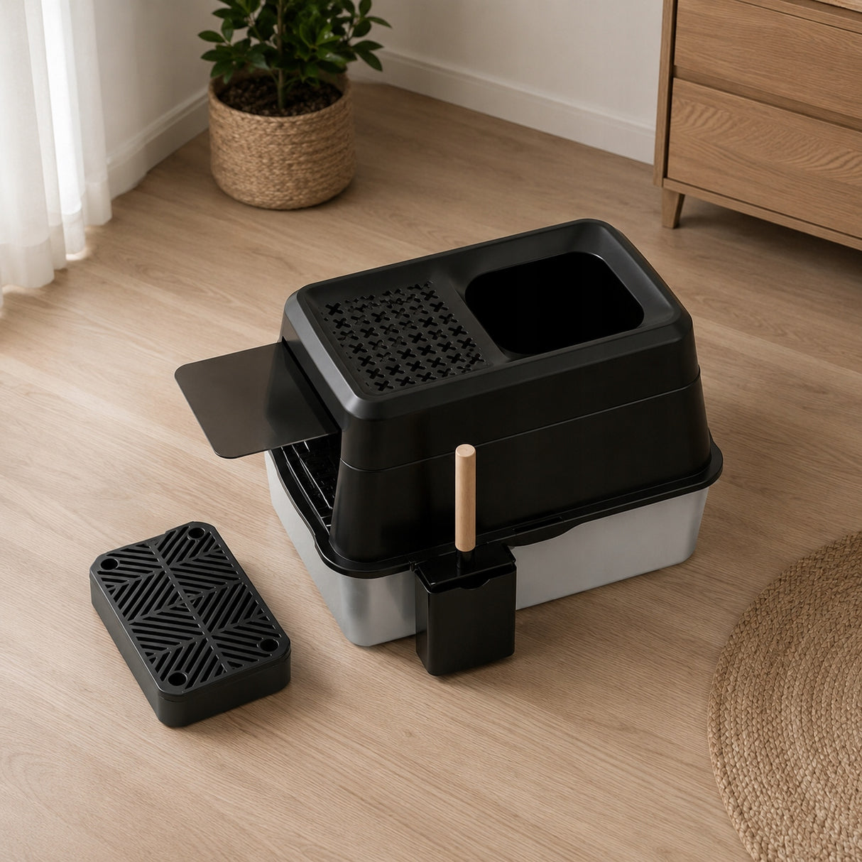 Kuweta dla Kota Zamknięta ze Stali Nierdzewnej z Akcesoriami 26L XXL