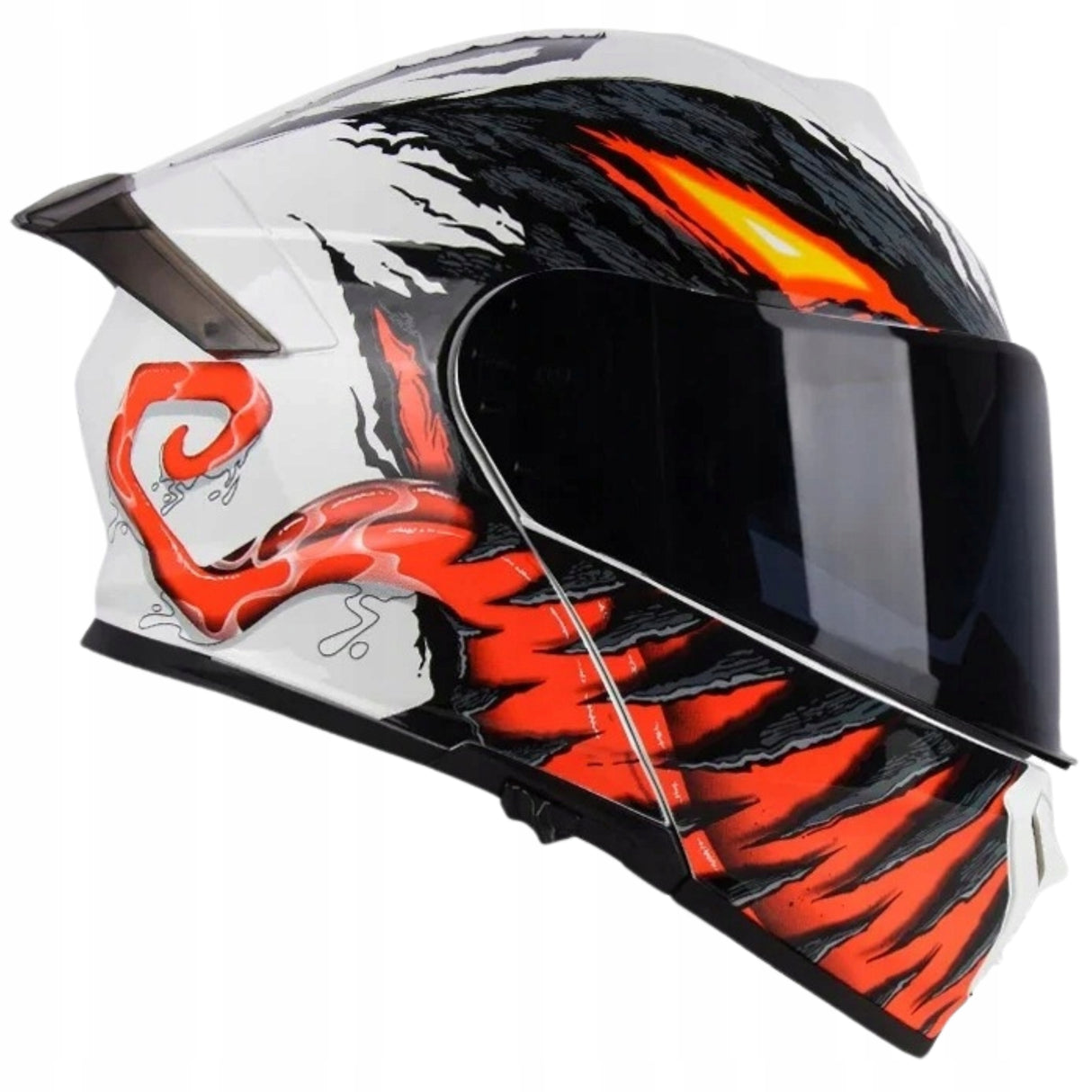 Kask Motocyklowy Szczękowy Biały-Pomarańcz Podwójnie Przeciwsłoneczny XXL