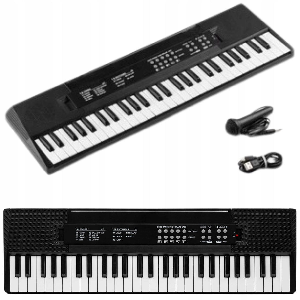 Keyboard z Akumulatorem + Mikrofon 49 Klawiszy dla Dziecka Czarny do Nauki