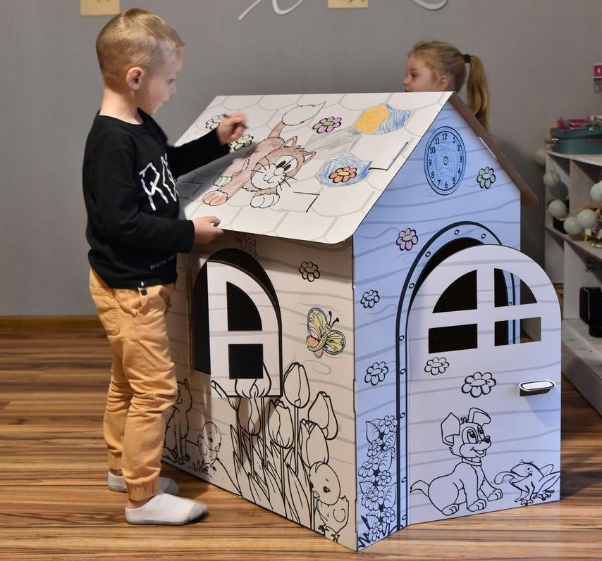 Domek Kolorowanka Do Kolorowania Malowania XXL Domek 2 w 1 Mocny Karton