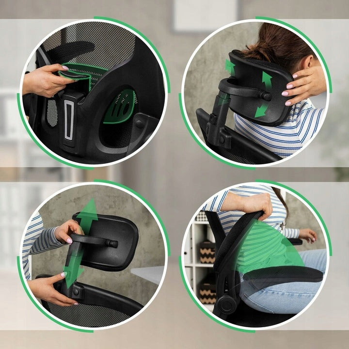 Fotel Obrotowy Biurkowy z Regulacją Materiałowy Ergonomiczny Czarny 126cm