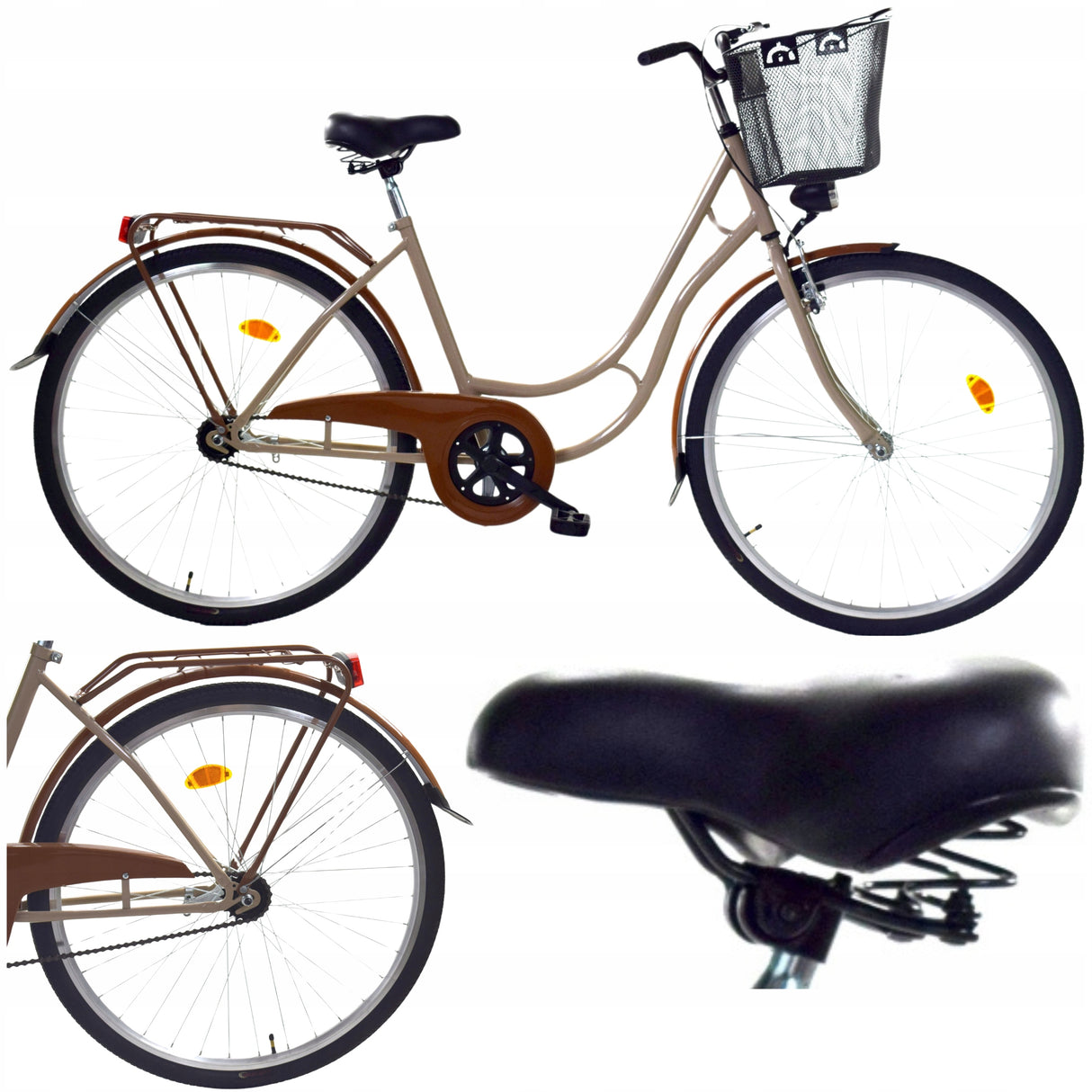 Rower Miejski Damski Lekki Polski Retro + KOSZ GRATIS Beżowy 28" Cali Koło