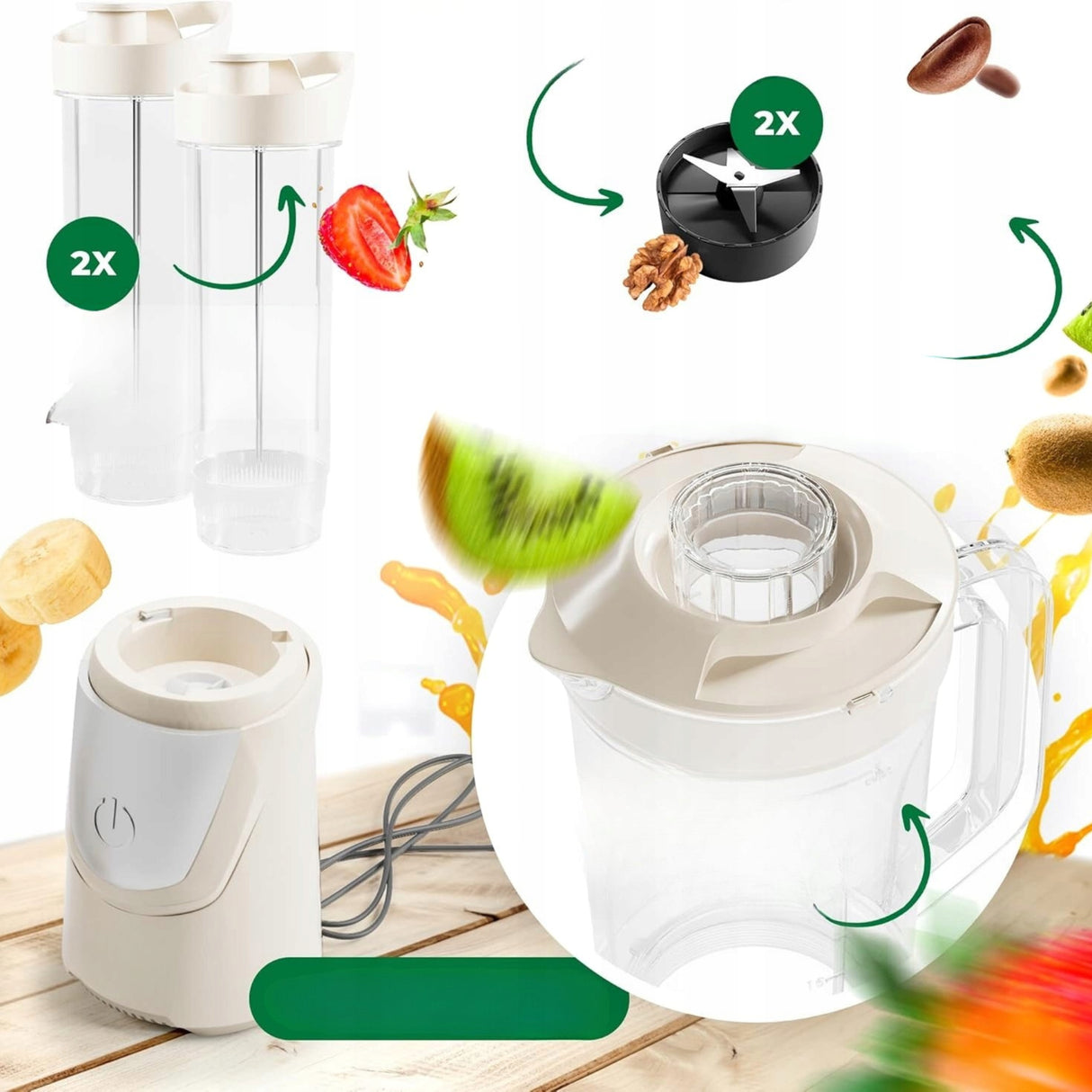 Smoothie Maker i Mikser Stojący z Efektem Cyklonowym Duży Zestaw 600 W