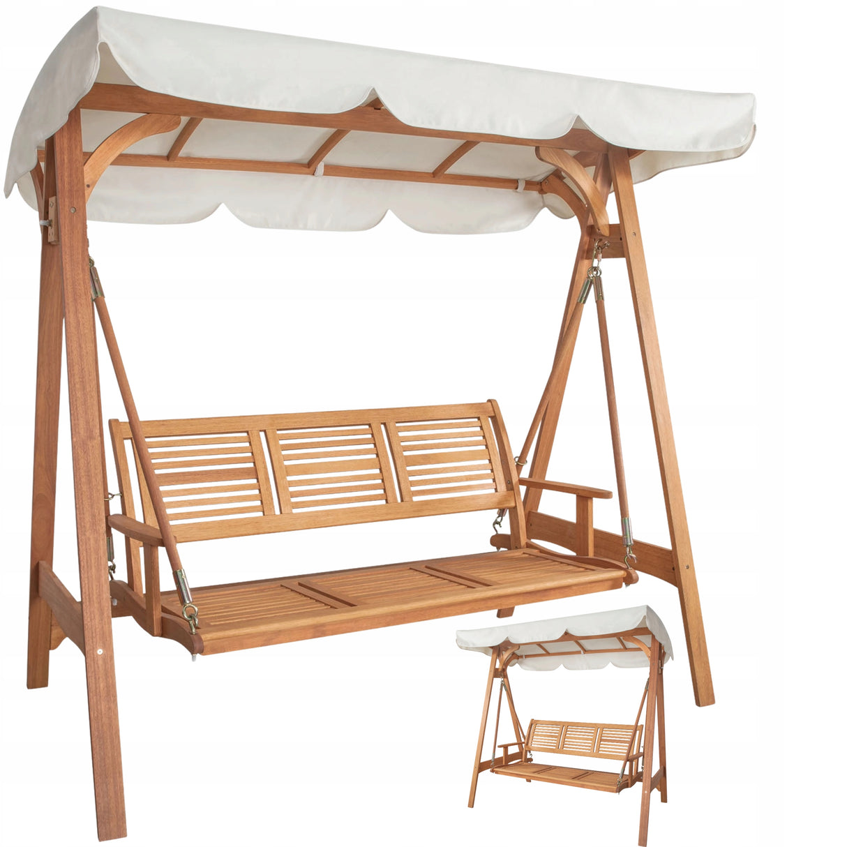 Huśtawka Ogrodowa Eukaliptus Poliester Dwuosobowa 200x113x190 cm 295 KG