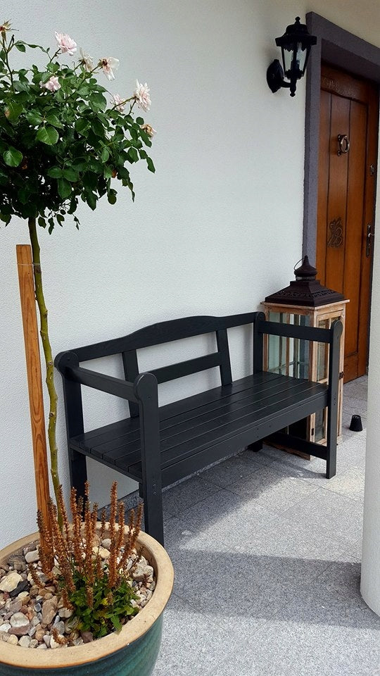 Ławka Ogrodowa Drewniana Dwuosobowa 118 x 43 cm z Oparciem POVES