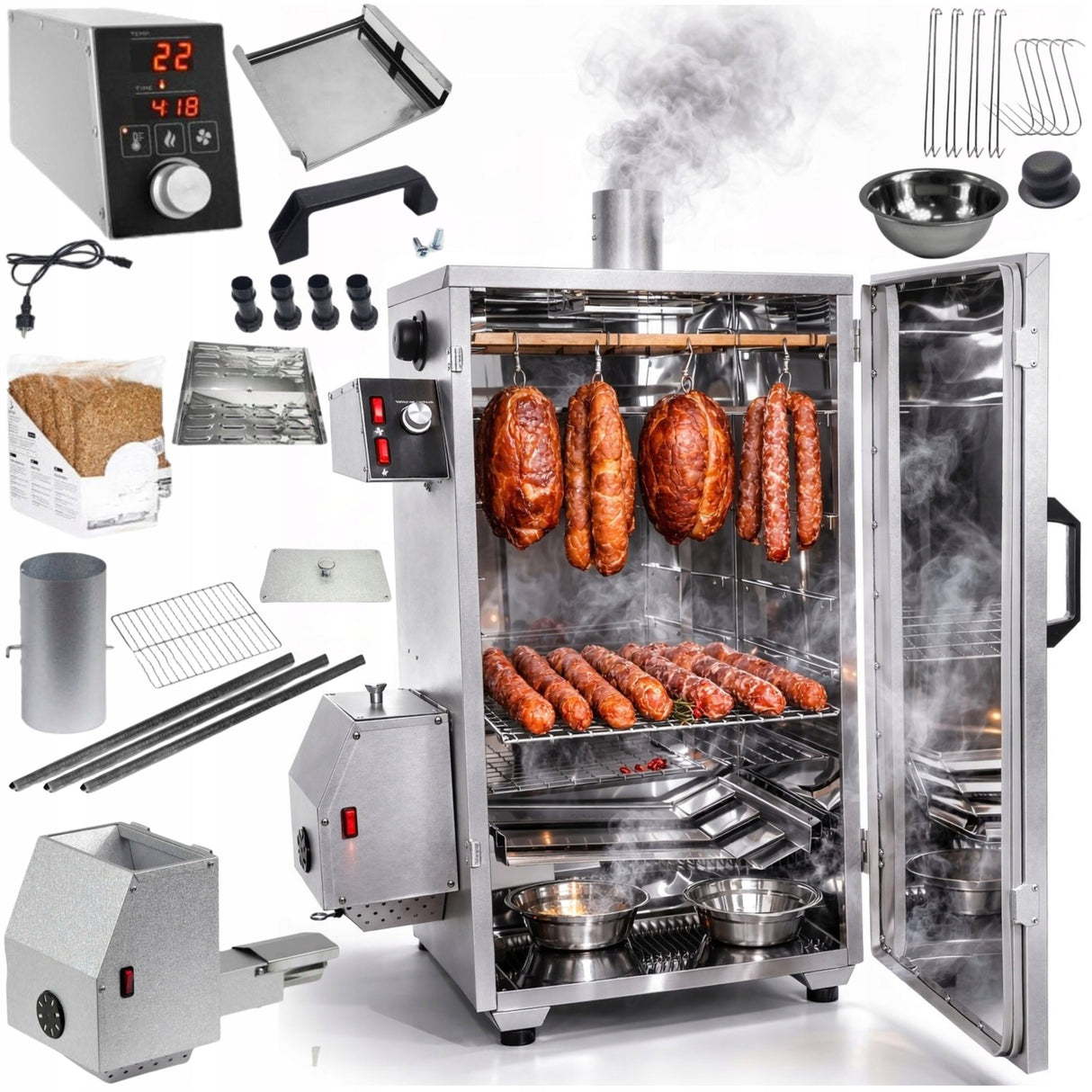 Wędzarnia Elektryczna Stalowa Ogrodowa Automatyczna 70L Generator Dymu